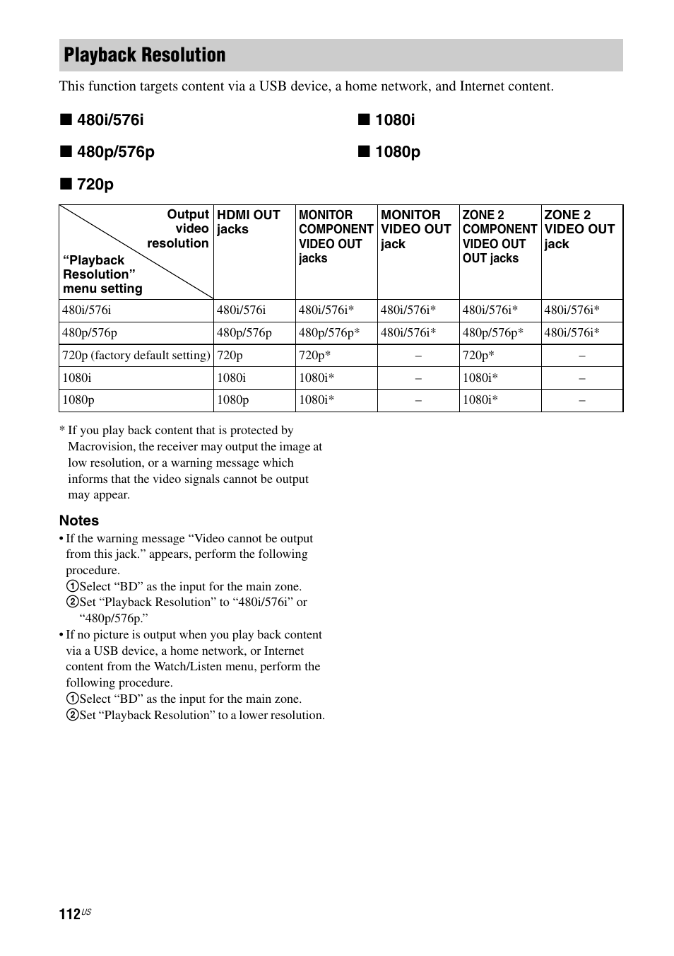 Playback resolution | Sony STR-DA5800ES User Manual | Page 112 / 147