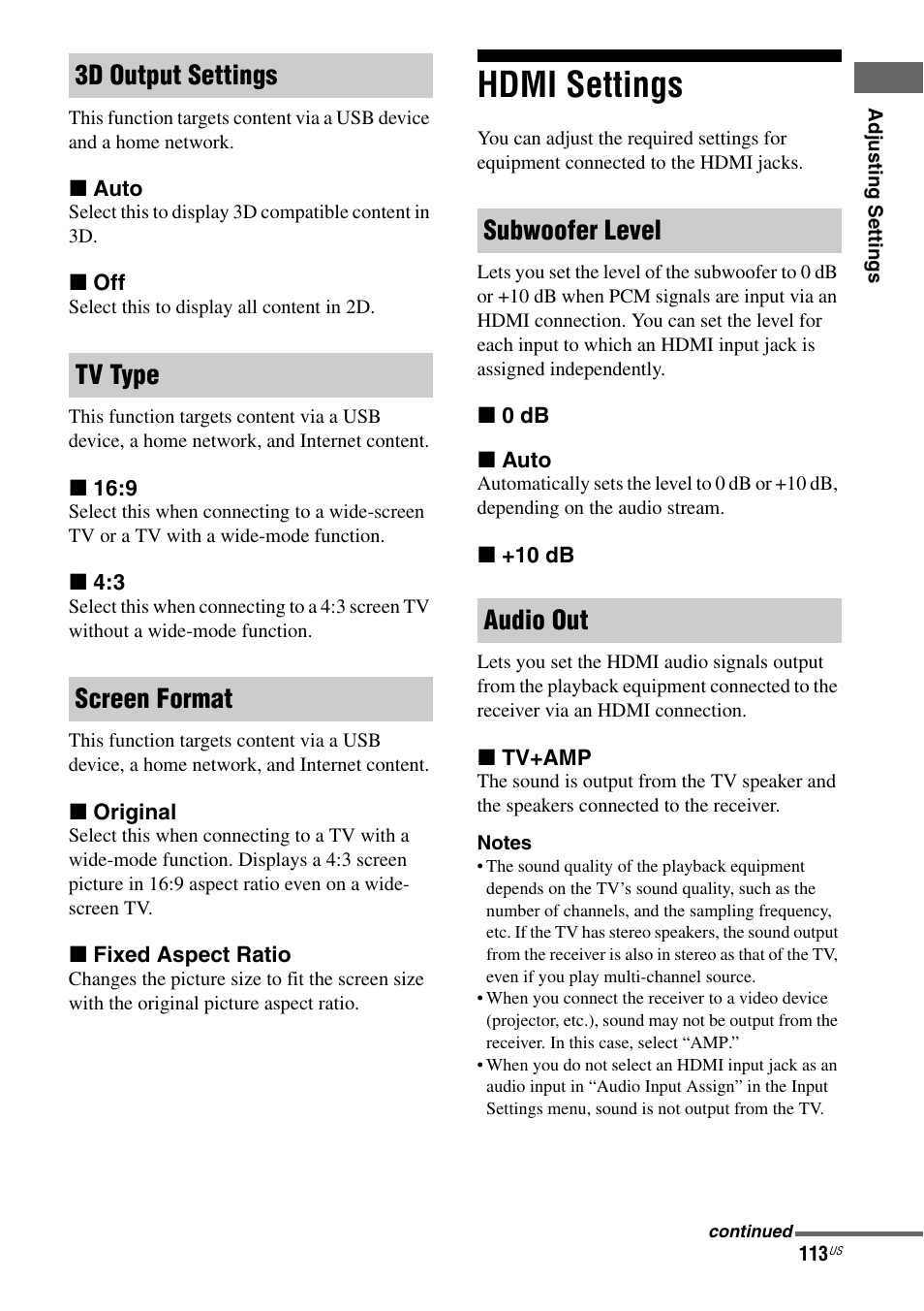 Hdmi settings | Sony STR-DA5800ES User Manual | Page 113 / 147