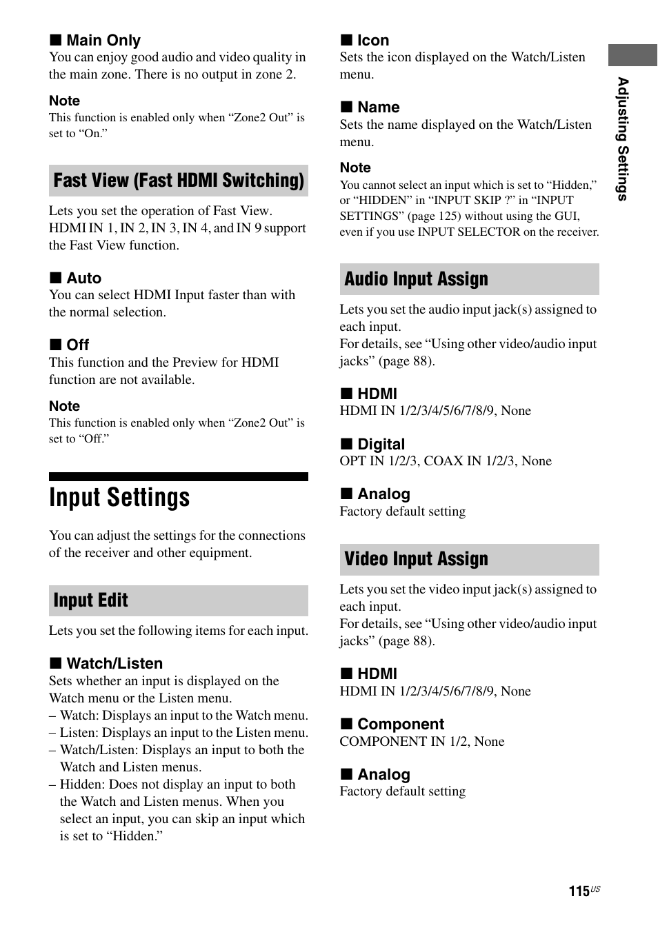 Input settings | Sony STR-DA5800ES User Manual | Page 115 / 147