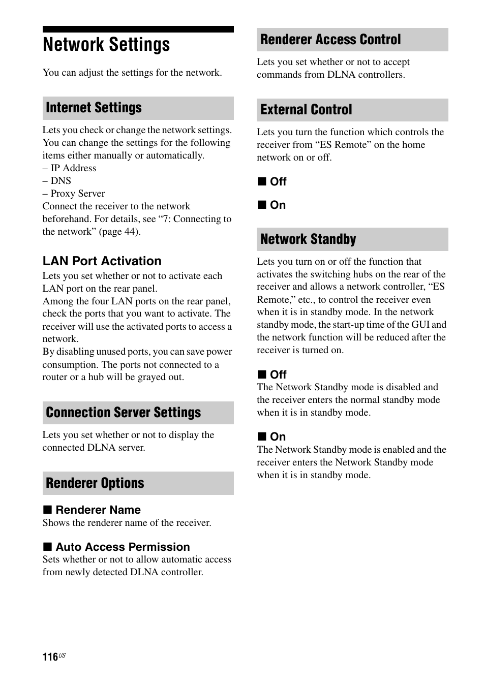 Network settings | Sony STR-DA5800ES User Manual | Page 116 / 147