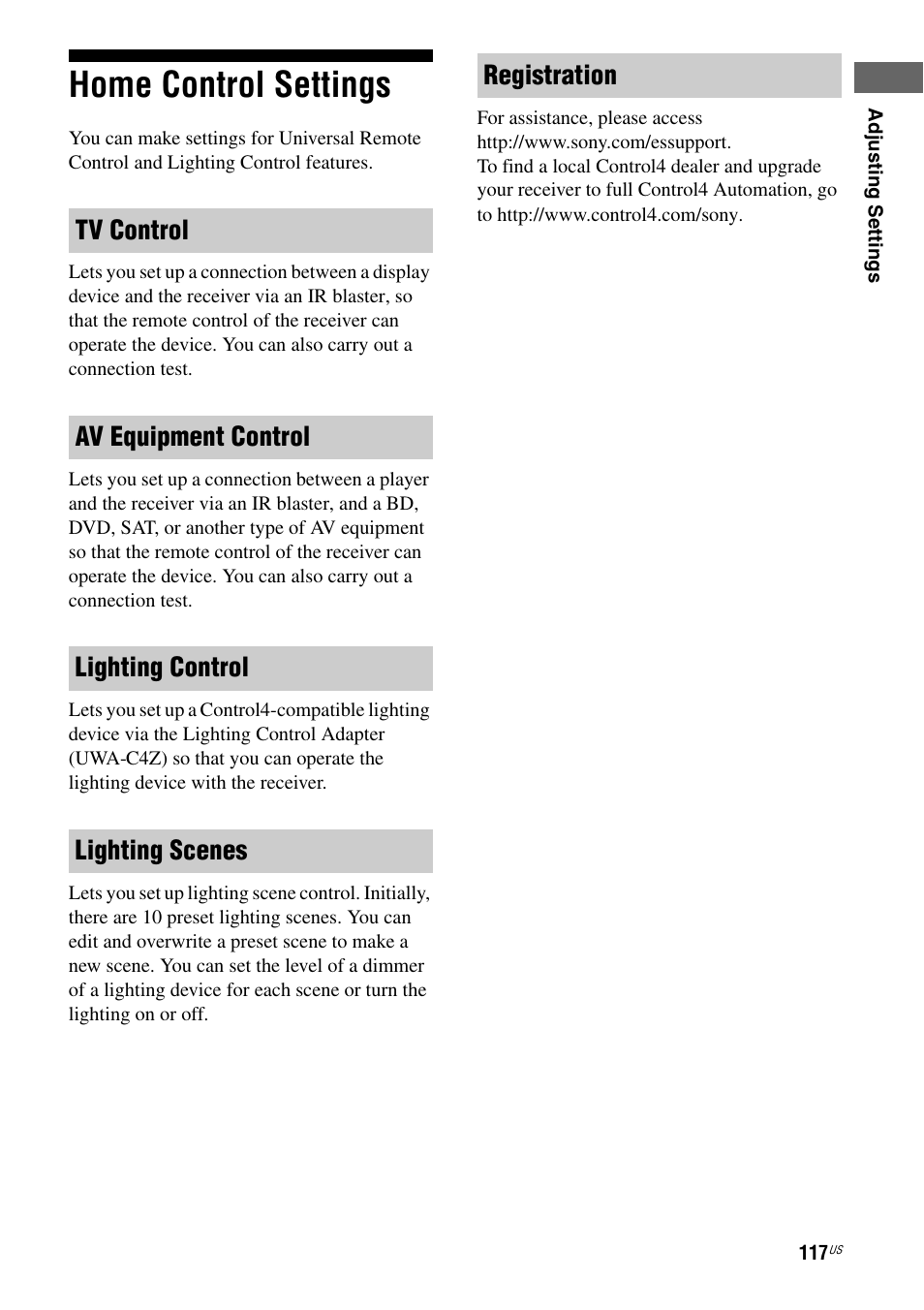 Home control settings | Sony STR-DA5800ES User Manual | Page 117 / 147