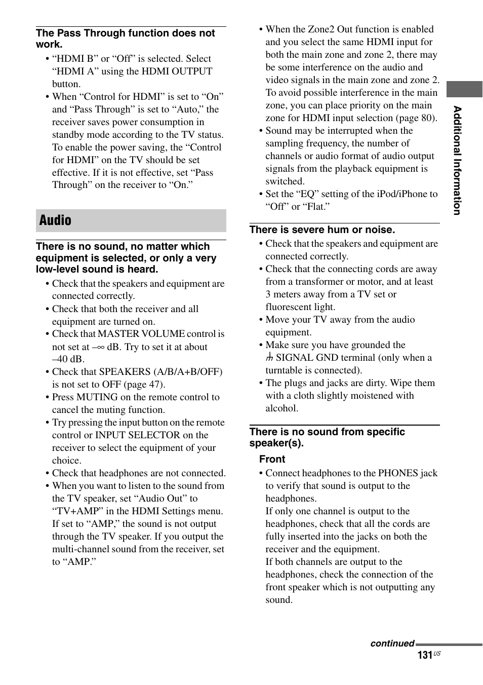 Audio | Sony STR-DA5800ES User Manual | Page 131 / 147