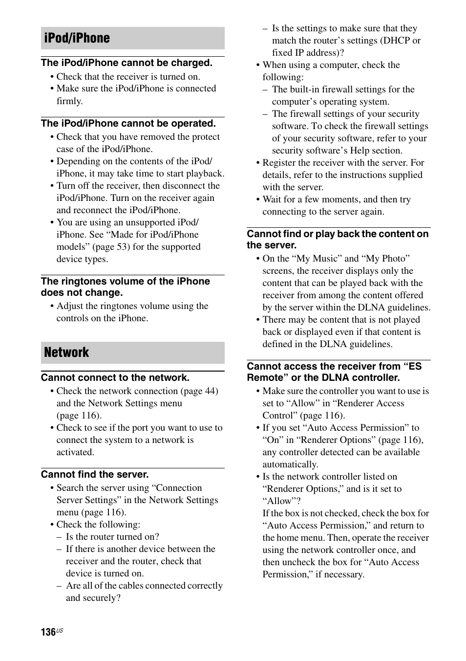 Ipod/iphone network | Sony STR-DA5800ES User Manual | Page 136 / 147