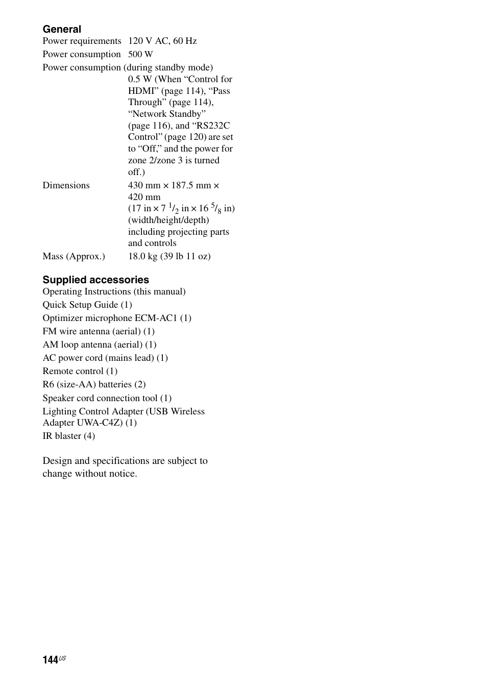 Sony STR-DA5800ES User Manual | Page 144 / 147