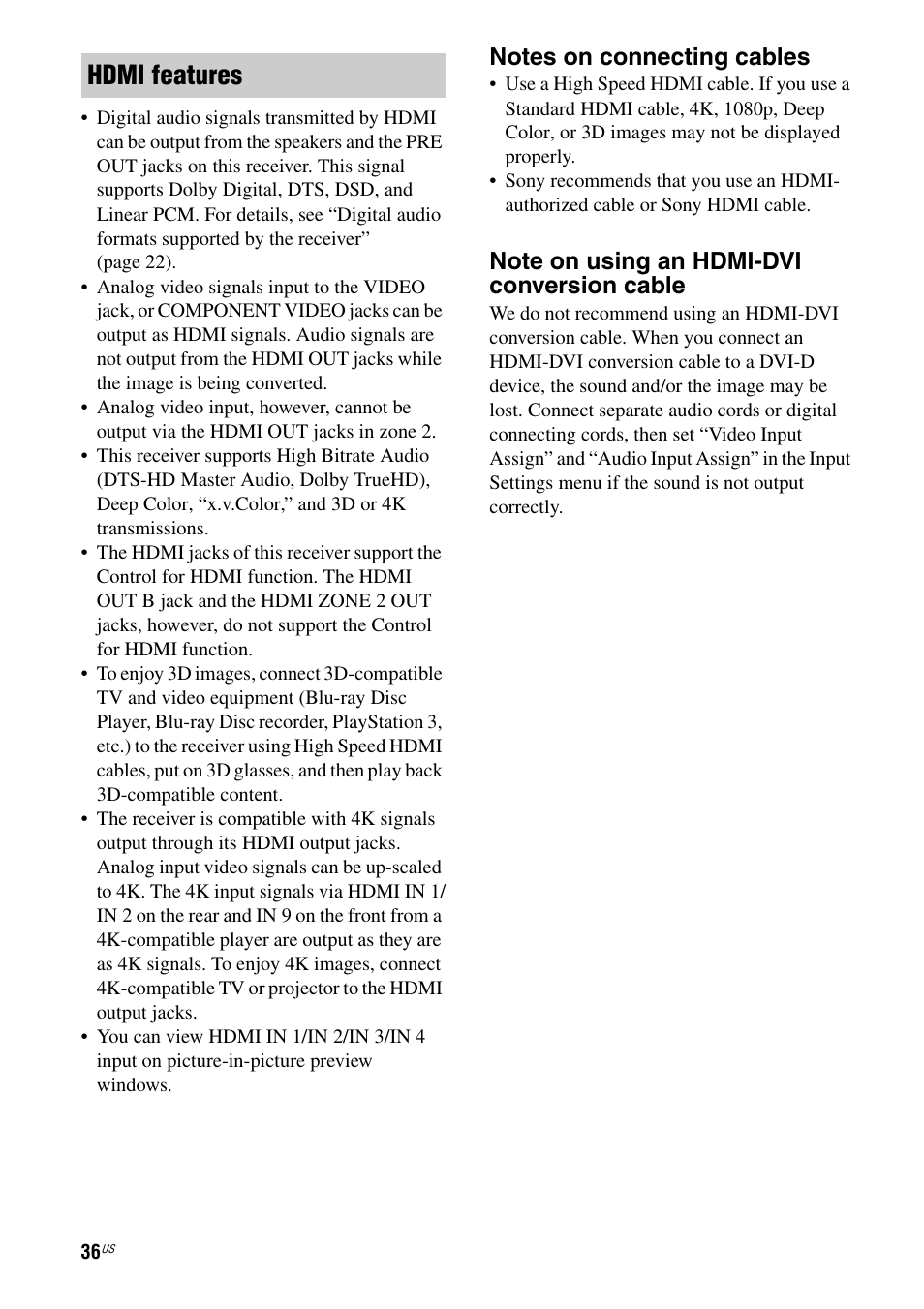 Hdmi features | Sony STR-DA5800ES User Manual | Page 36 / 147