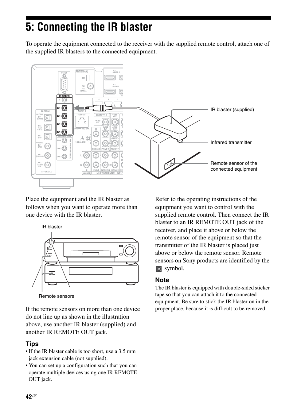 Connecting the ir blaster | Sony STR-DA5800ES User Manual | Page 42 / 147