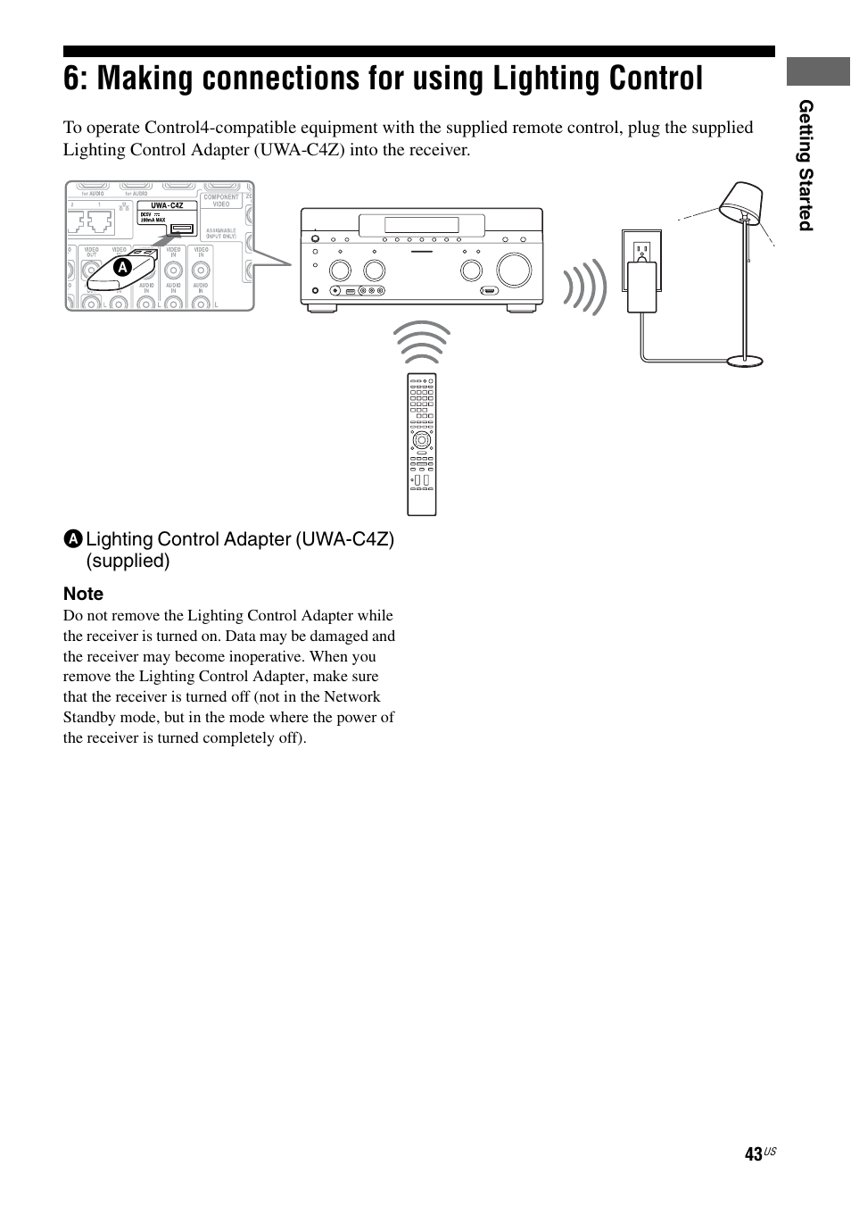 Making connections for using lighting control, Making connections for using lighting, Control | Sony STR-DA5800ES User Manual | Page 43 / 147