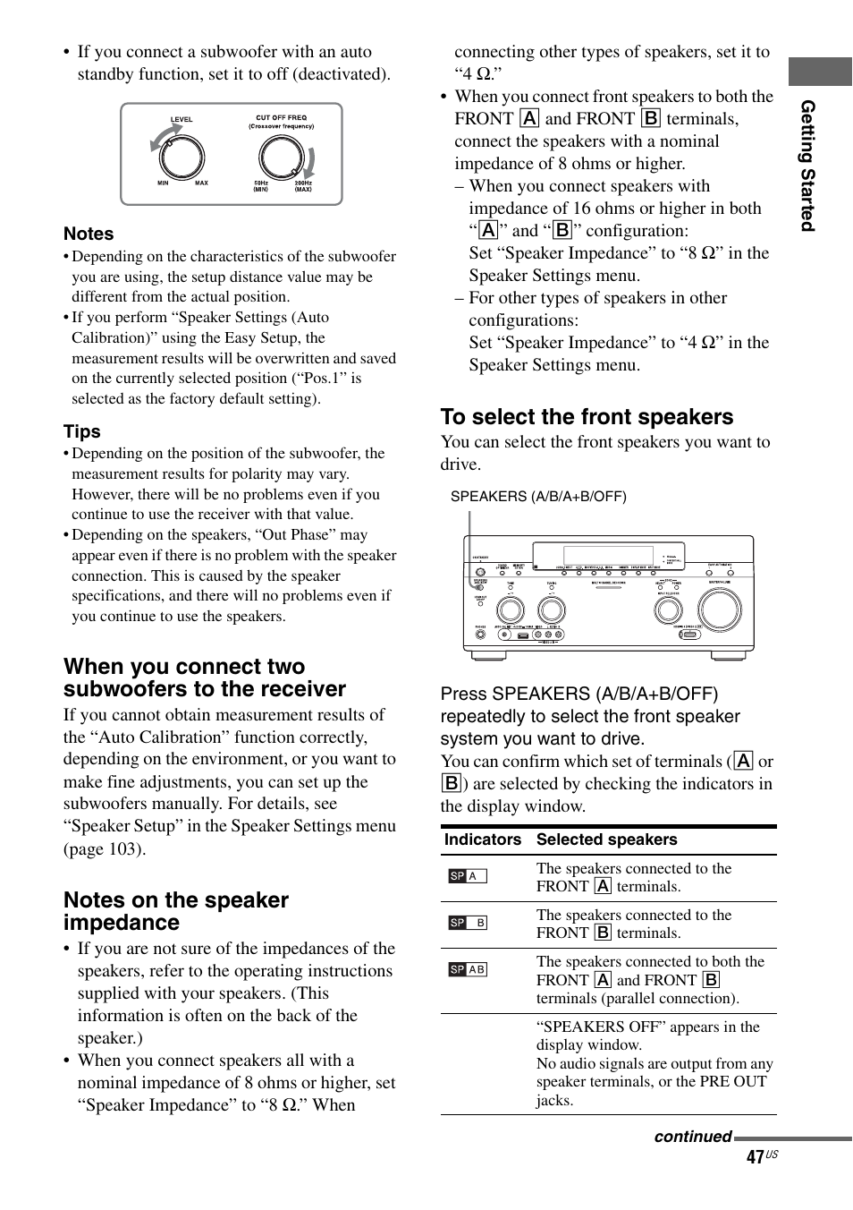 When you connect two subwoofers to the receiver | Sony STR-DA5800ES User Manual | Page 47 / 147