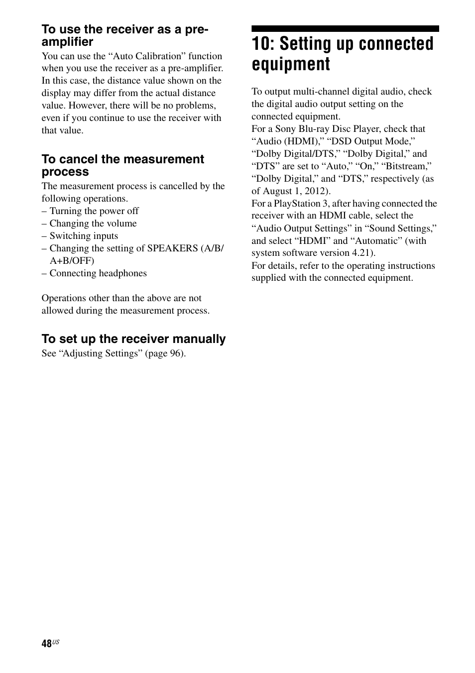 Setting up connected equipment | Sony STR-DA5800ES User Manual | Page 48 / 147