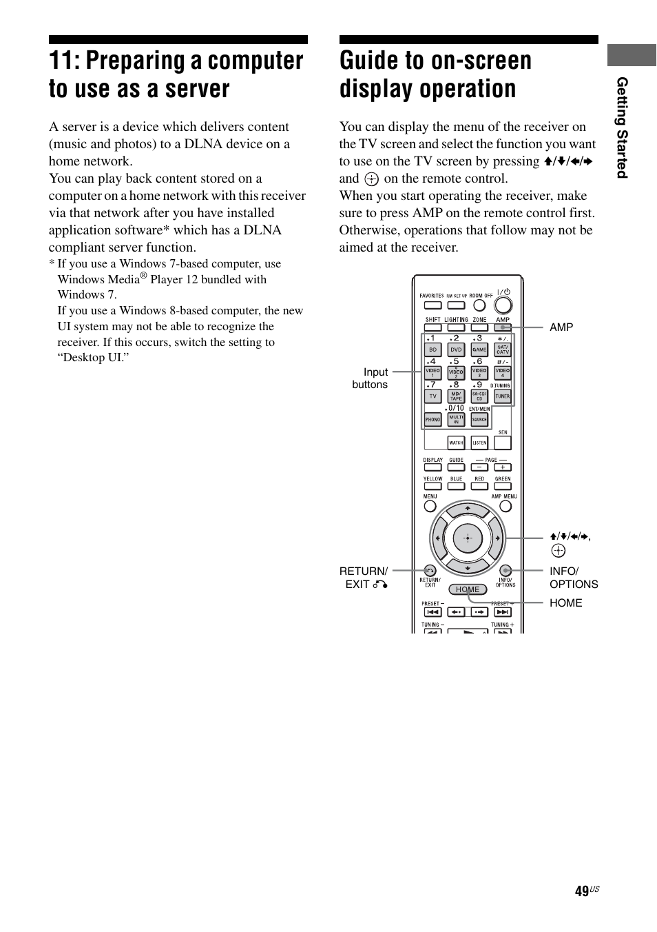 Preparing a computer to use as a server, Guide to on-screen display operation, Preparing a computer to use as | A server | Sony STR-DA5800ES User Manual | Page 49 / 147