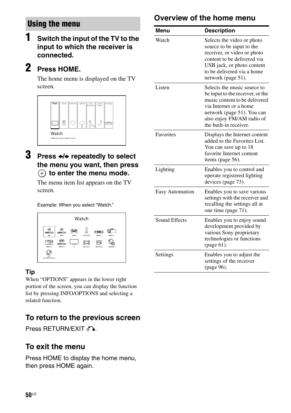 Using the menu | Sony STR-DA5800ES User Manual | Page 50 / 147