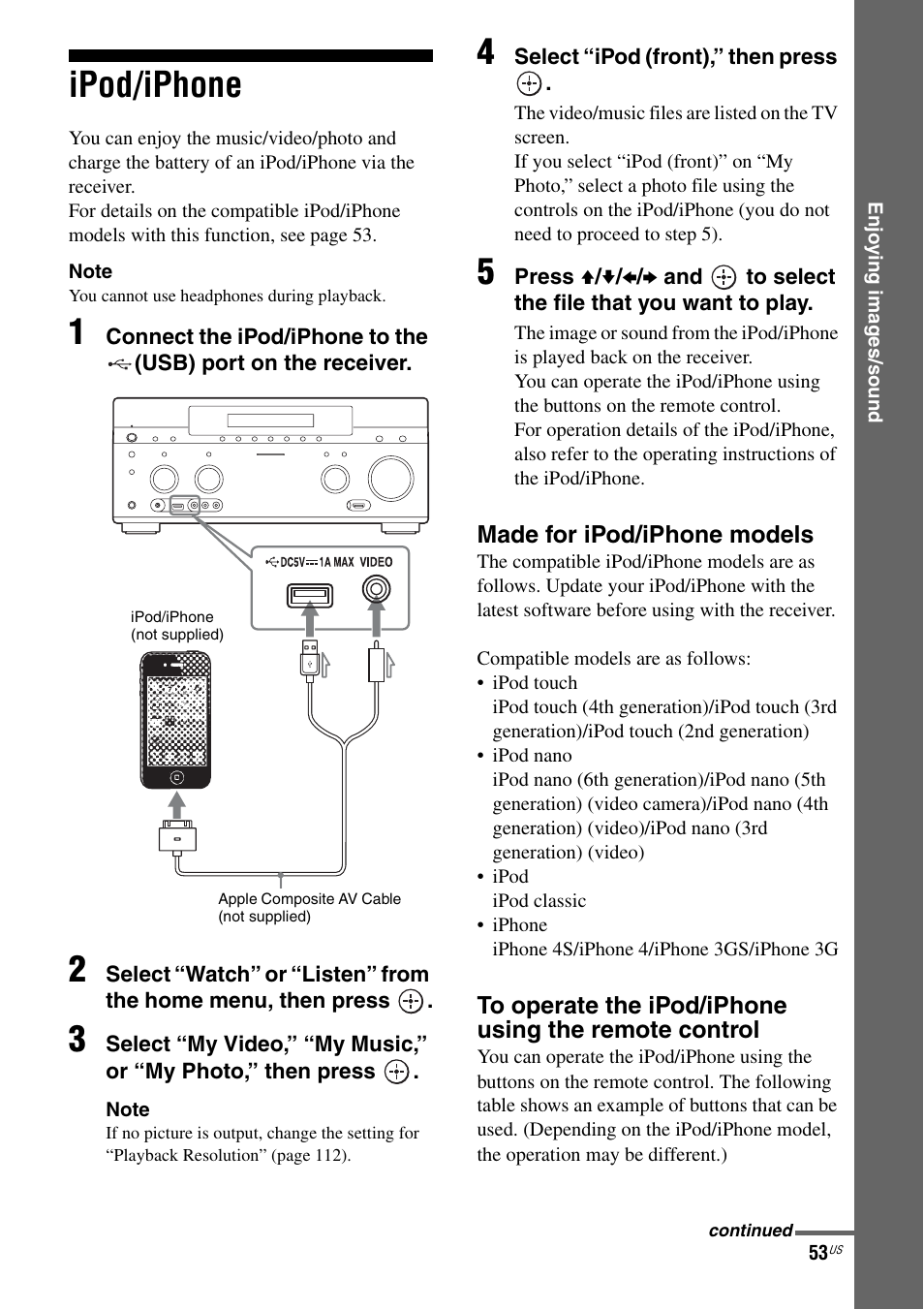 Ipod/iphone | Sony STR-DA5800ES User Manual | Page 53 / 147