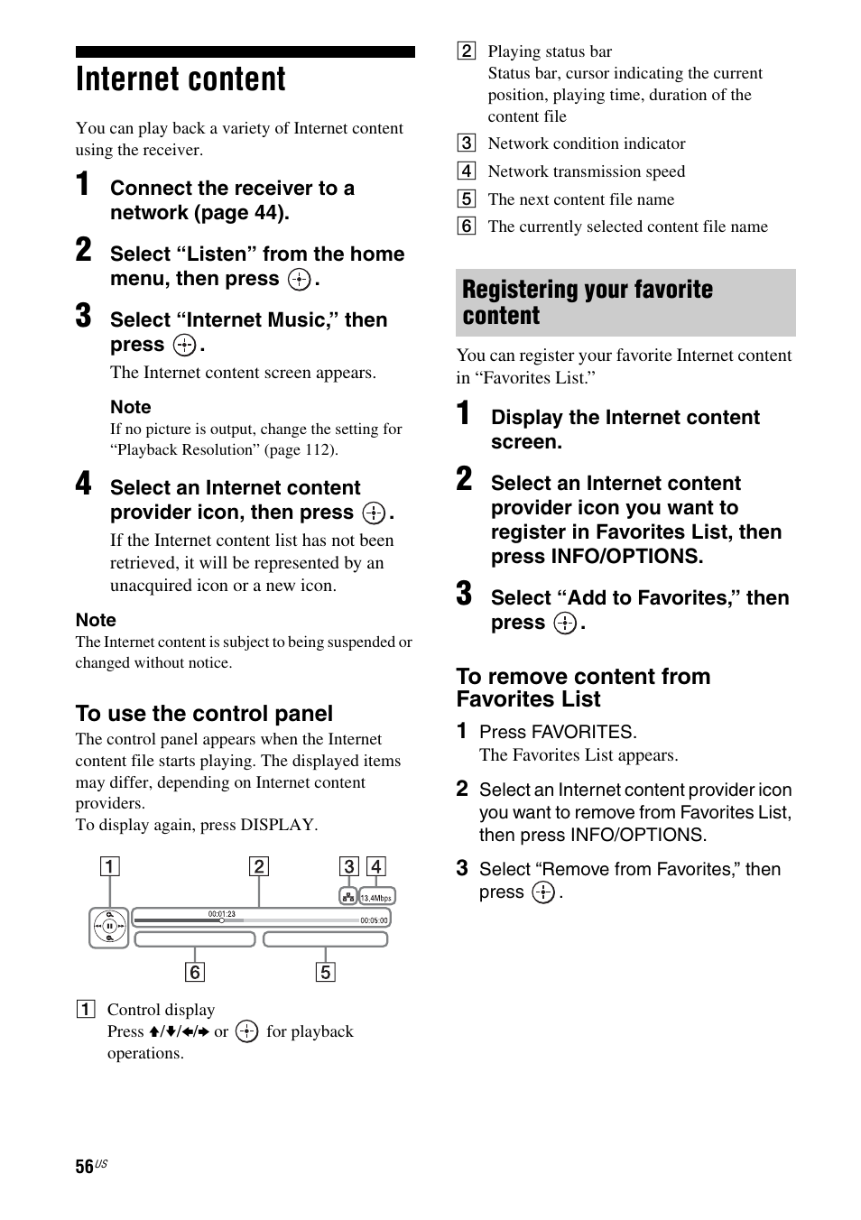 Internet content, Registering your favorite content | Sony STR-DA5800ES User Manual | Page 56 / 147