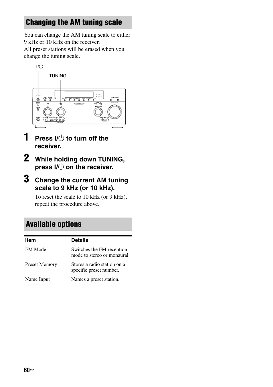 Changing the am tuning scale available options | Sony STR-DA5800ES User Manual | Page 60 / 147