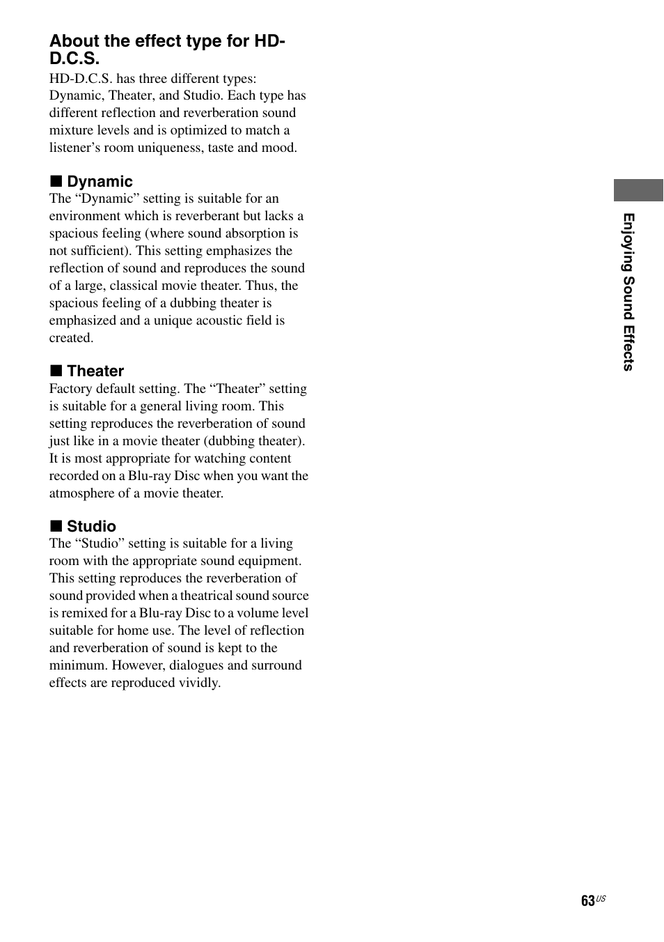 About the effect type for hd- d.c.s | Sony STR-DA5800ES User Manual | Page 63 / 147