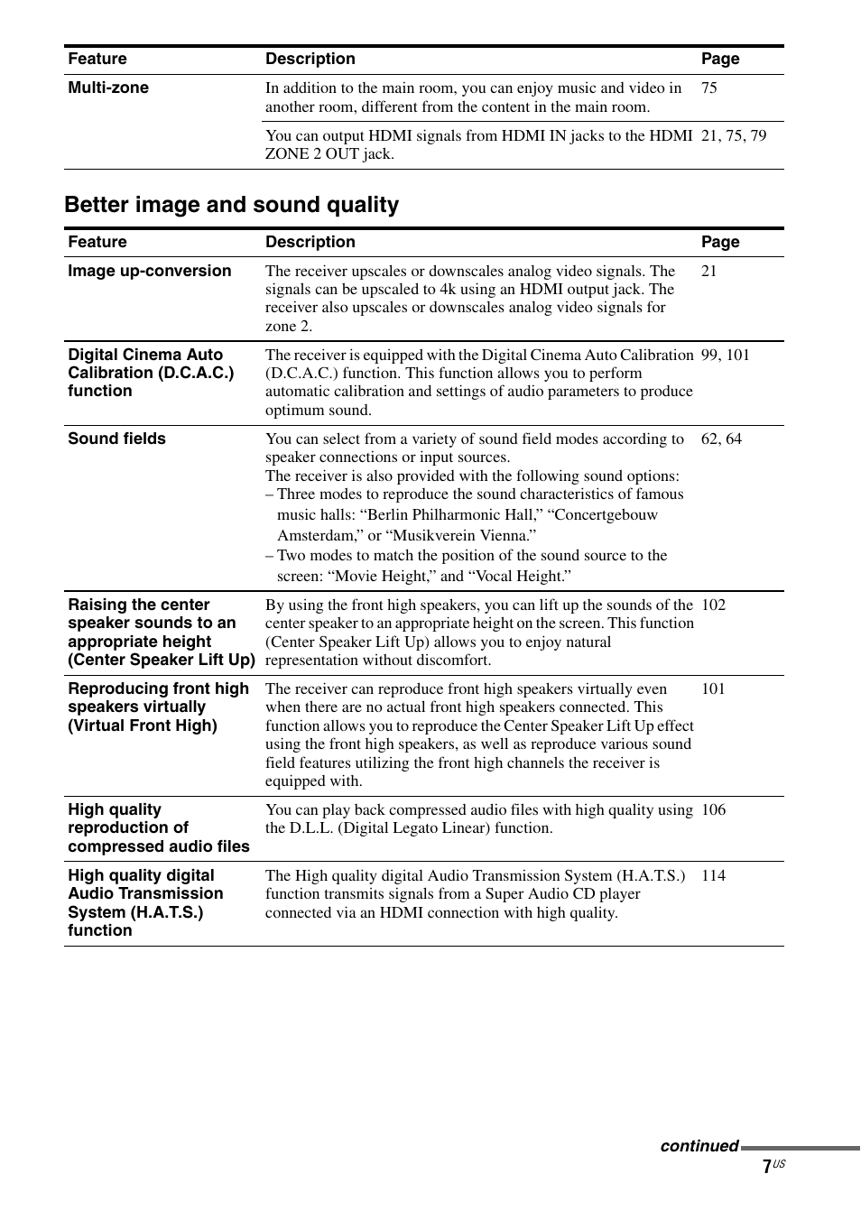 Better image and sound quality | Sony STR-DA5800ES User Manual | Page 7 / 147