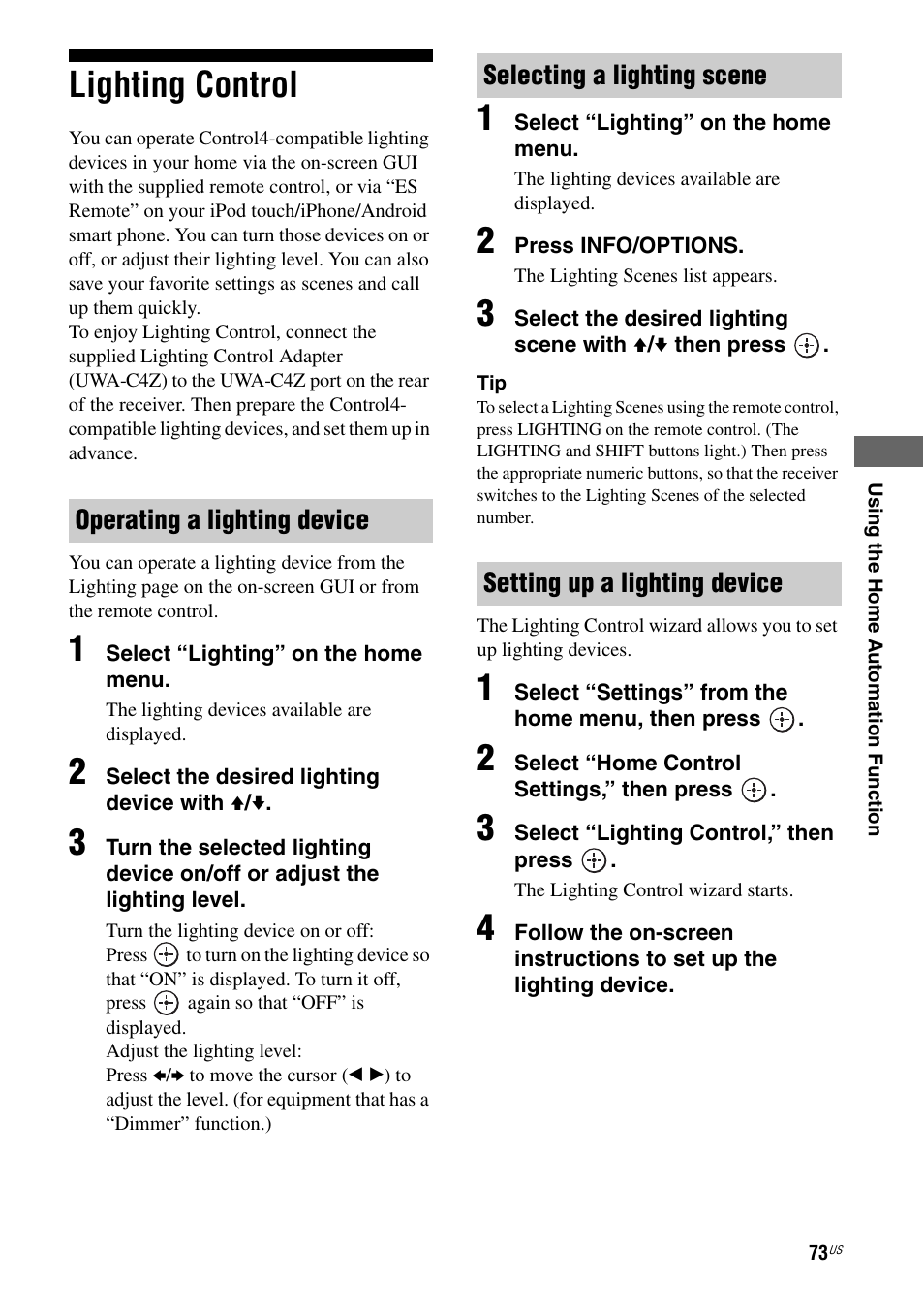 Lighting control | Sony STR-DA5800ES User Manual | Page 73 / 147