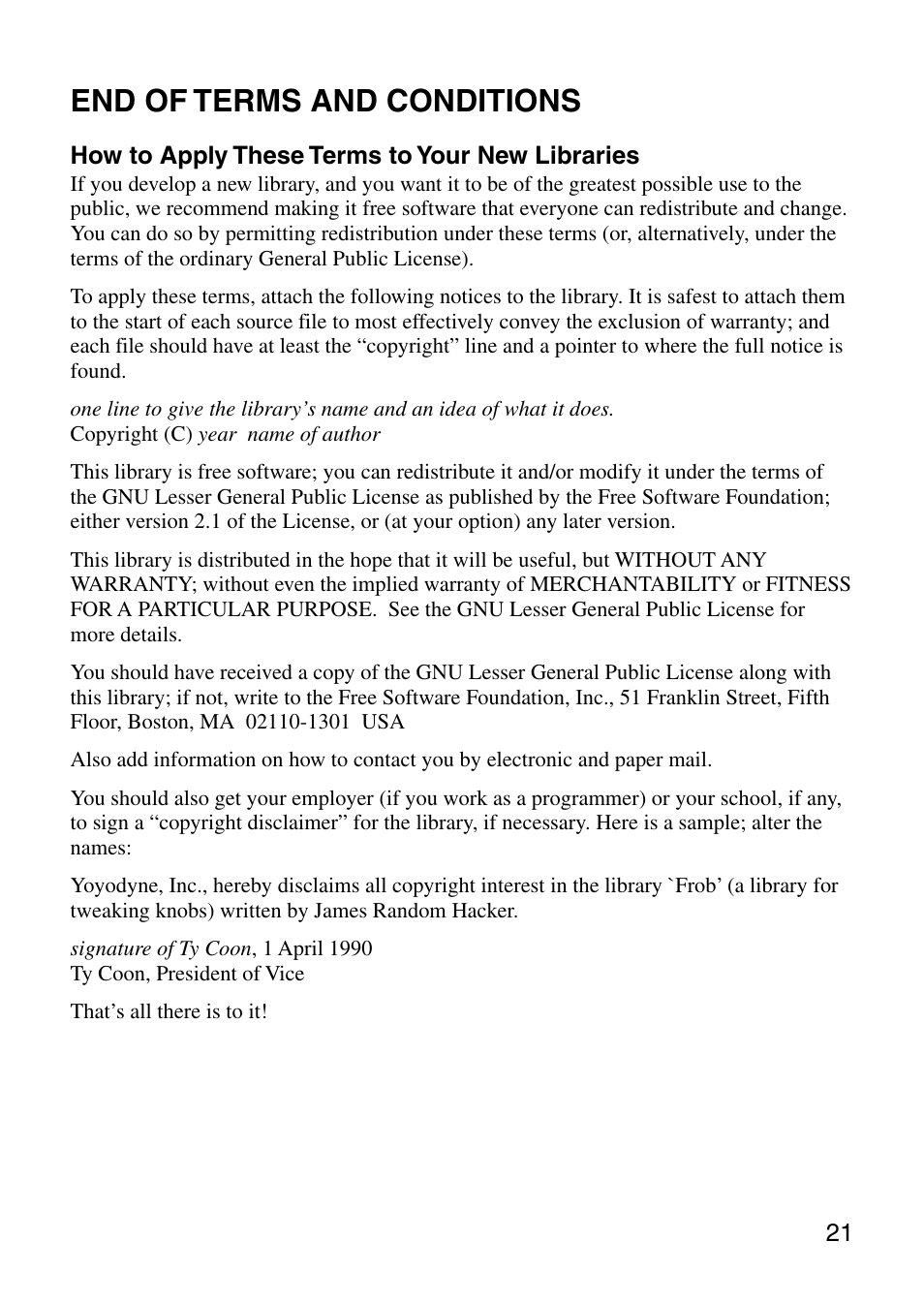End of terms and conditions | Sony COM-1 User Manual | Page 21 / 24