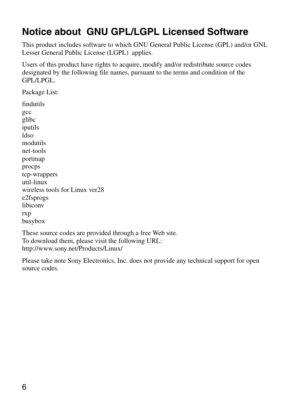 Notice about gnu gpl/lgpl licensed software | Sony COM-1 User Manual | Page 6 / 24
