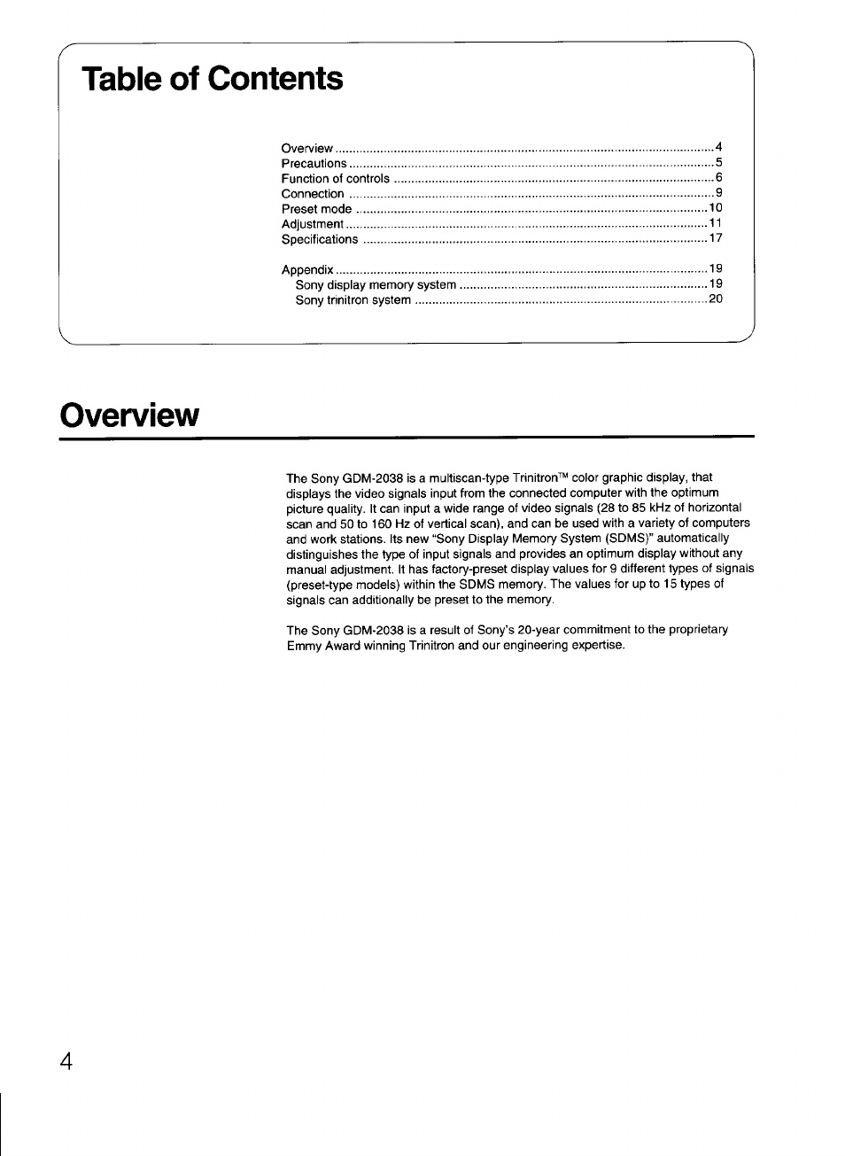 Sony GDM-2038 User Manual | Page 4 / 20