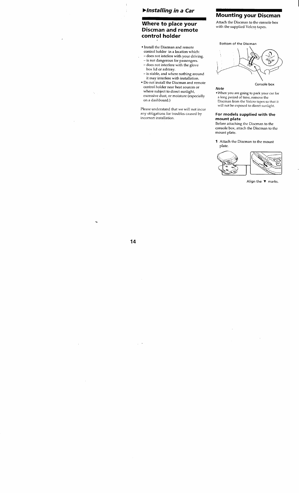 Mounting your discman, For models supplied with the mount plate | Sony D-848K User Manual | Page 13 / 23