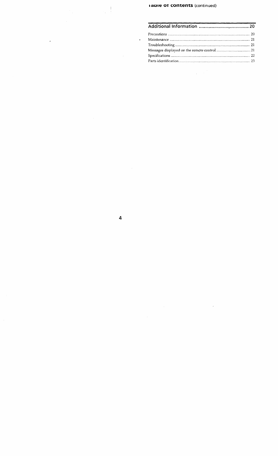 I aoie ot contents (continued) | Sony D-848K User Manual | Page 4 / 23
