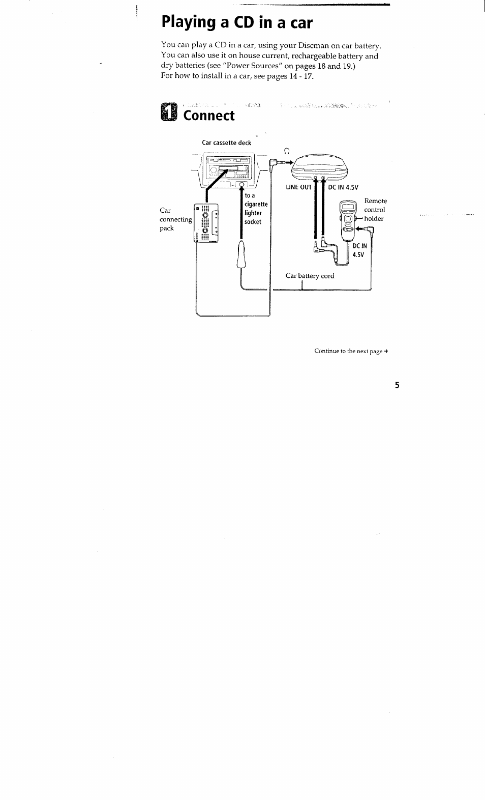 Playing a cd in a car, Connect | Sony D-848K User Manual | Page 5 / 23