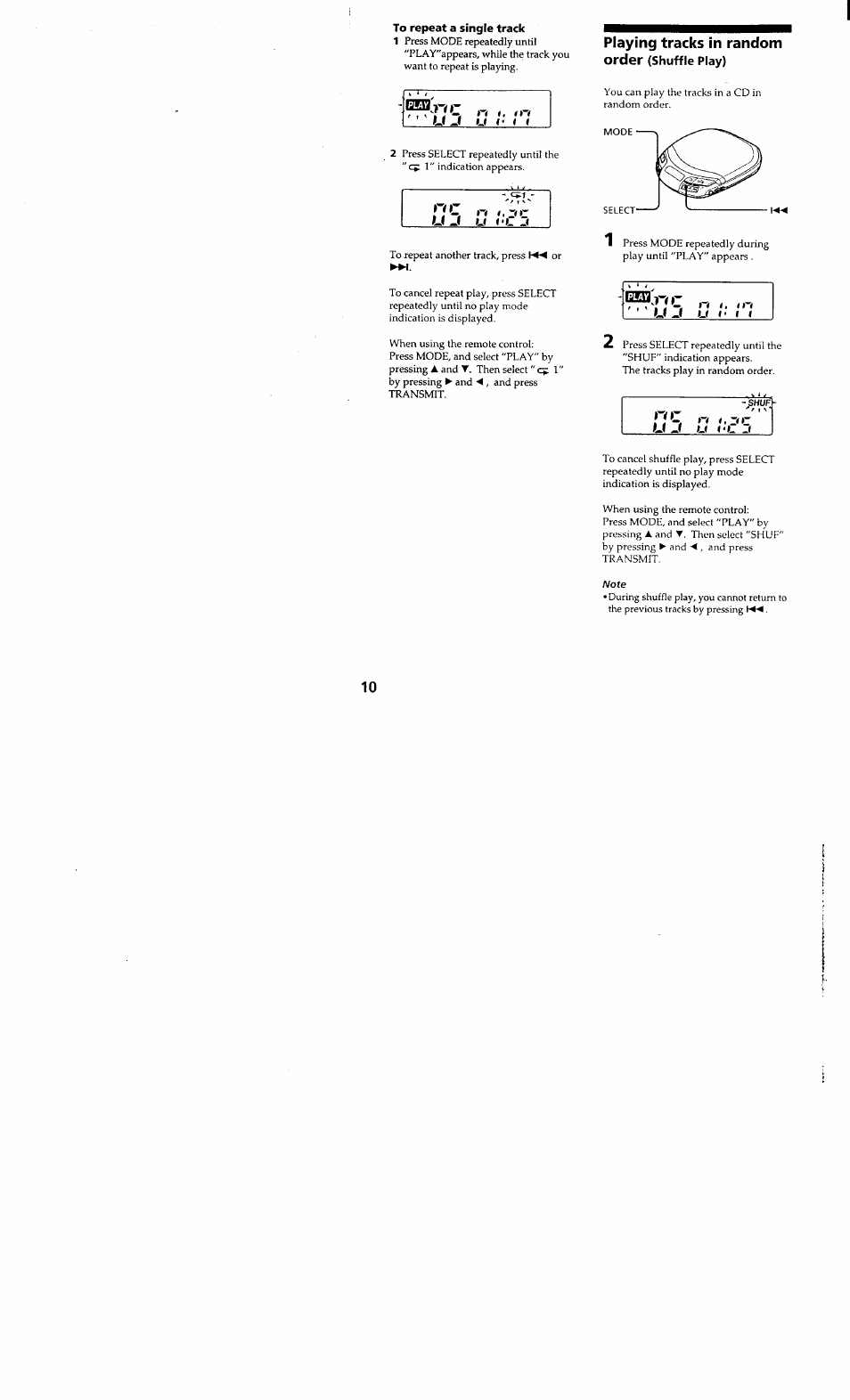 To repeat a single track, Playing tracks in random order (shuffle play), Playing tracks in random order | Sony D-848K User Manual | Page 9 / 23
