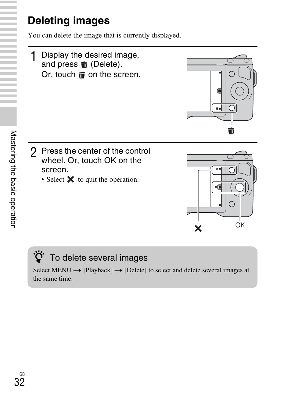 Deleting images | Sony NEX-5NK User Manual | Page 32 / 94