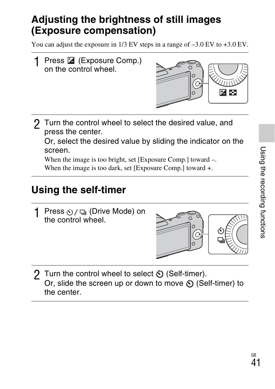 Using the self-timer | Sony NEX-5NK User Manual | Page 41 / 94