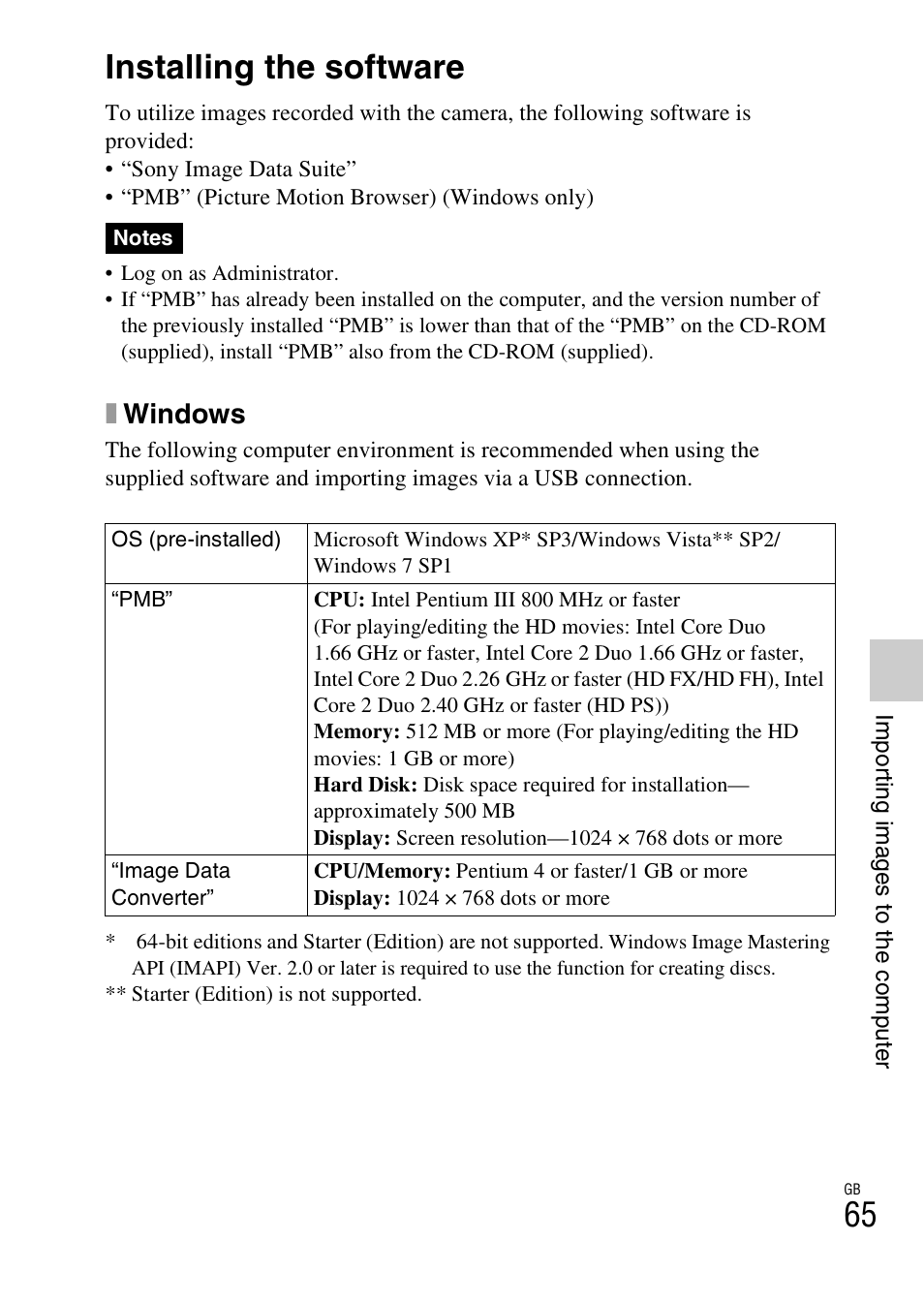 Importing images to the computer, Installing the software, Xwindows | Sony NEX-5NK User Manual | Page 65 / 94