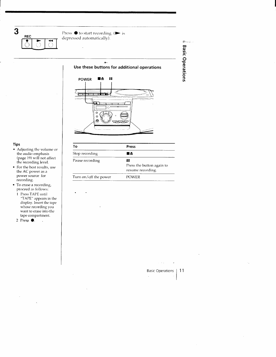 Use these buttons for additional operations, Tips, 2 press | Sony CFD-V35 User Manual | Page 11 / 26