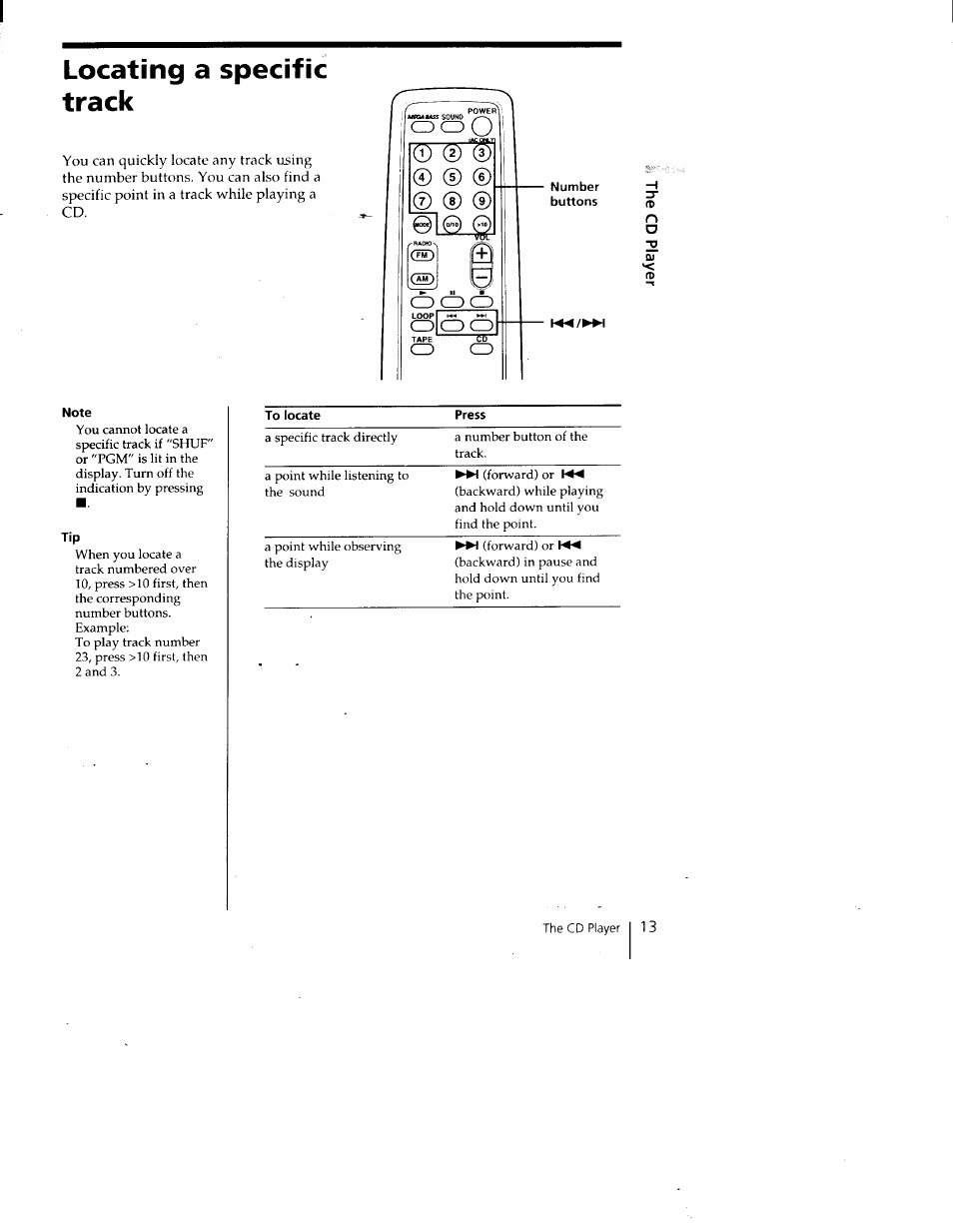Locating a specific track, Note | Sony CFD-V35 User Manual | Page 13 / 26