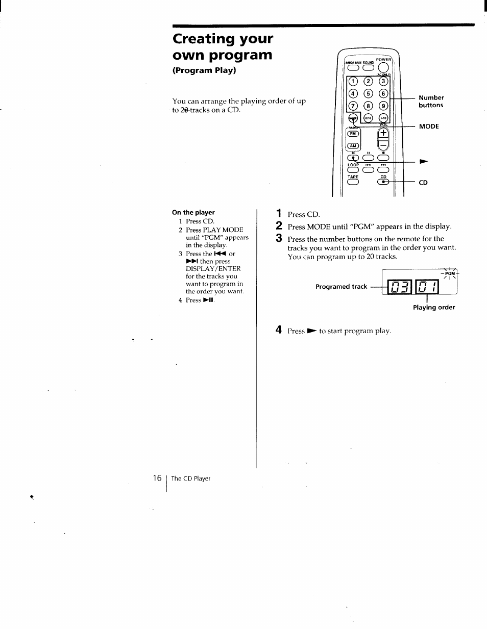 Creating your own program | Sony CFD-V35 User Manual | Page 16 / 26