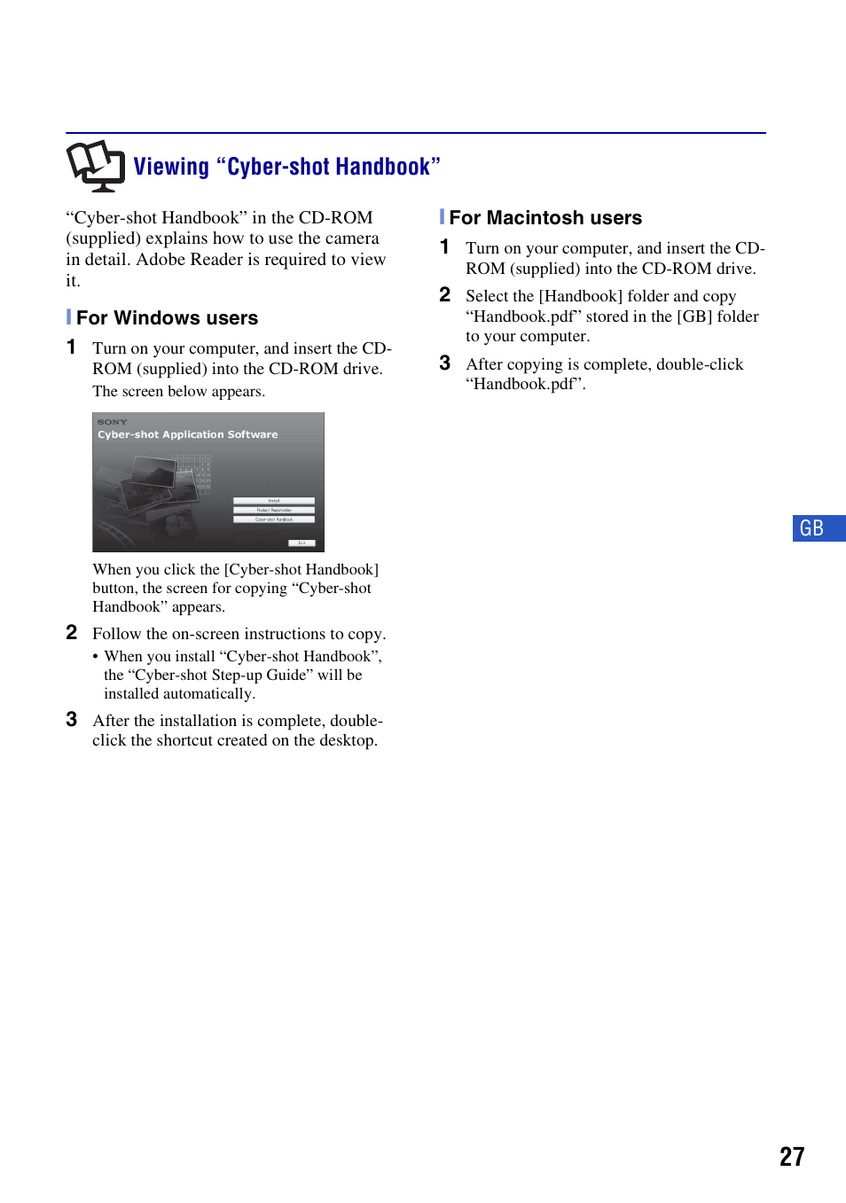 Viewing “cyber-shot handbook | Sony DSC-W130 User Manual | Page 27 / 72