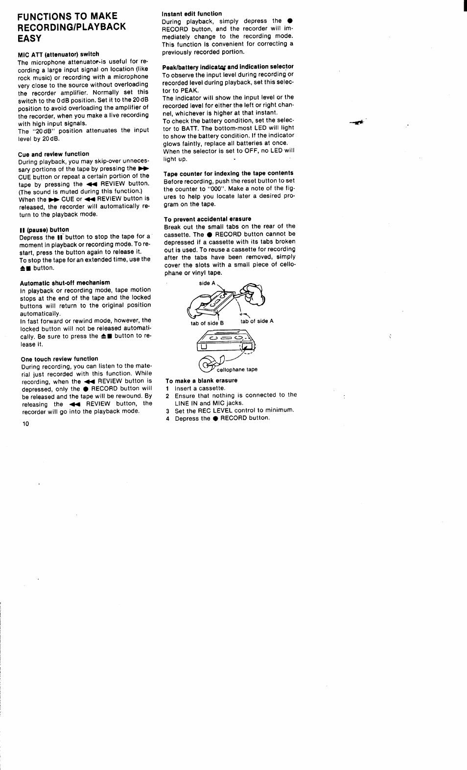 Functions to make, Recording/playback, Easy | Sony WM-D6C User Manual | Page 10 / 14