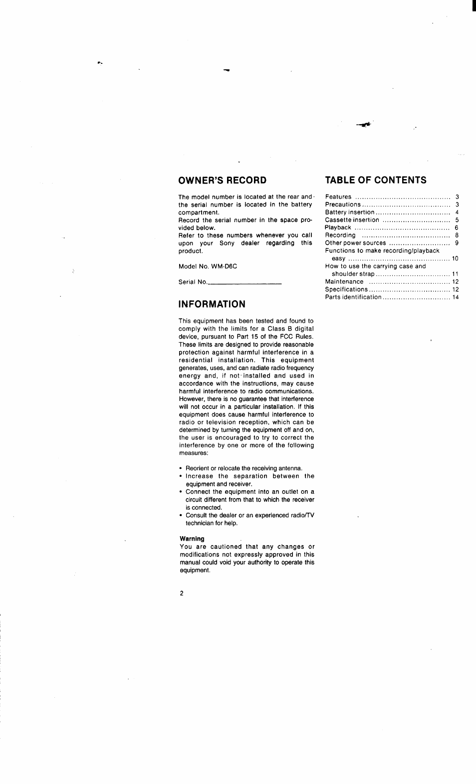 Sony WM-D6C User Manual | Page 2 / 14