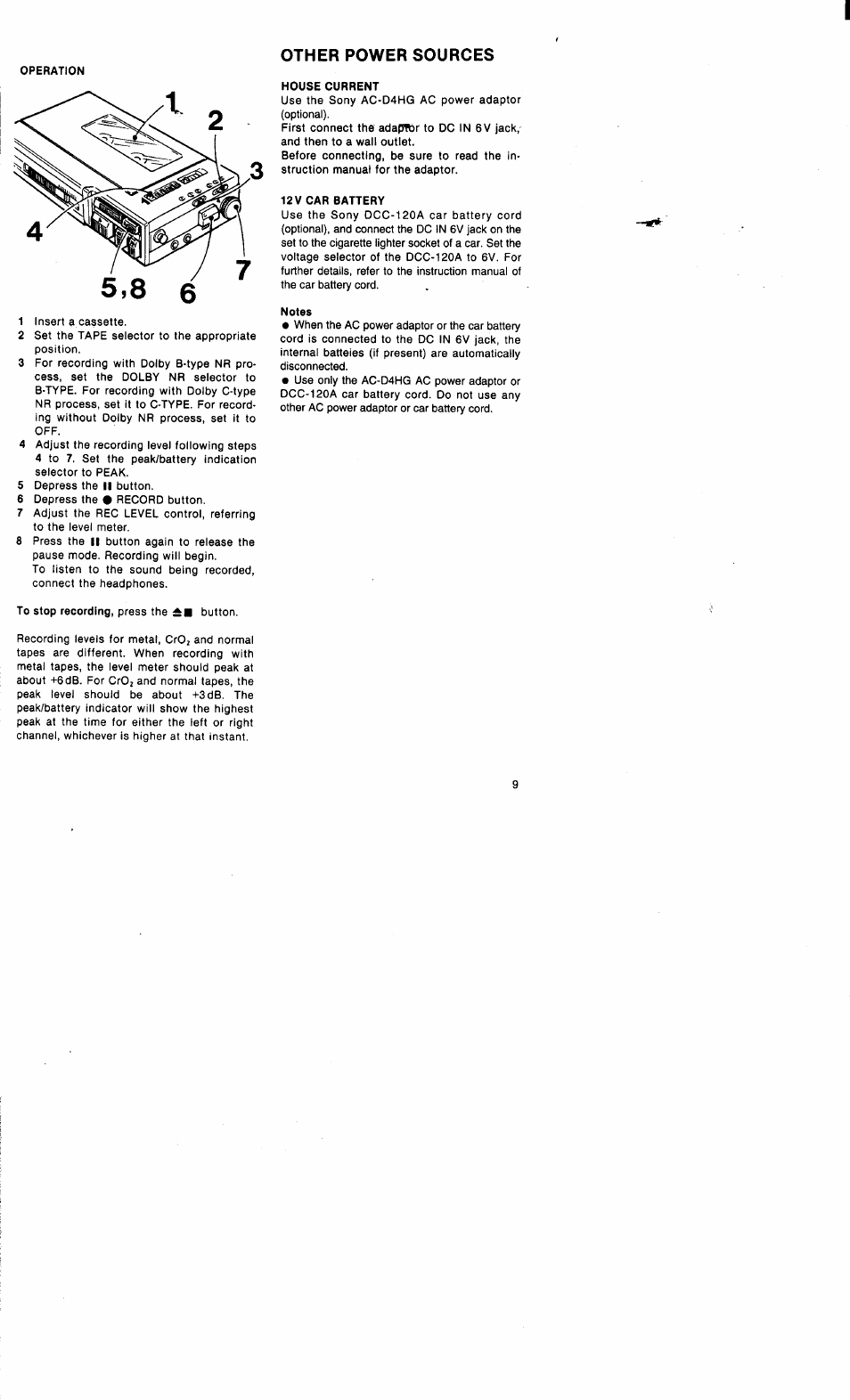 Other power sources | Sony WM-D6C User Manual | Page 9 / 14