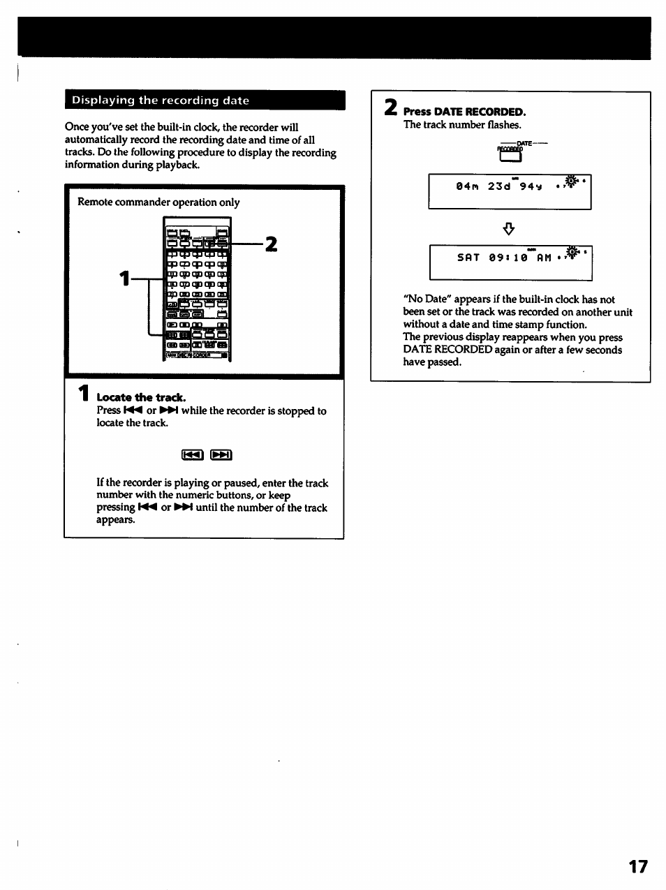 Locate the track, Press date recorded | Sony MDS-501 User Manual | Page 17 / 51