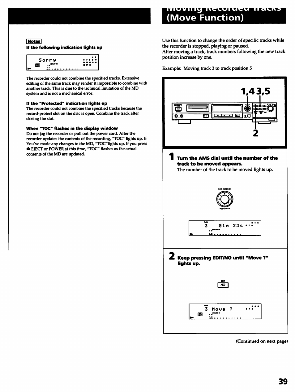 Move function) | Sony MDS-501 User Manual | Page 39 / 51