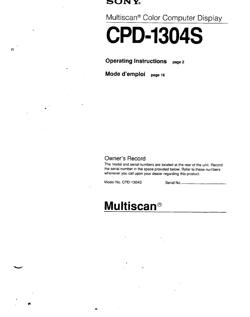 Sony CPD-1304S User Manual | 8 pages