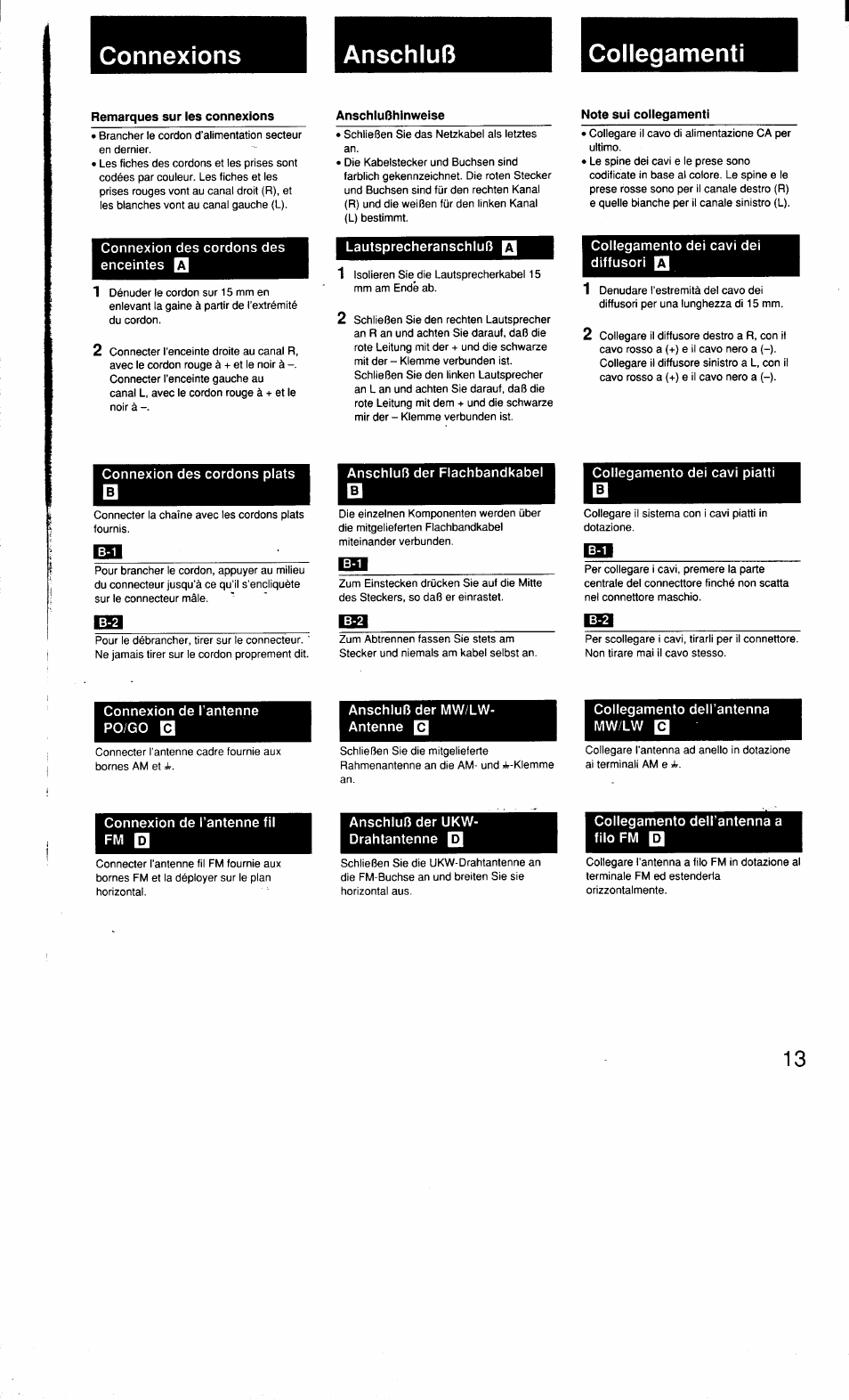 Connexions anschluß collegamenti | Sony MHC-3500 User Manual | Page 13 / 99