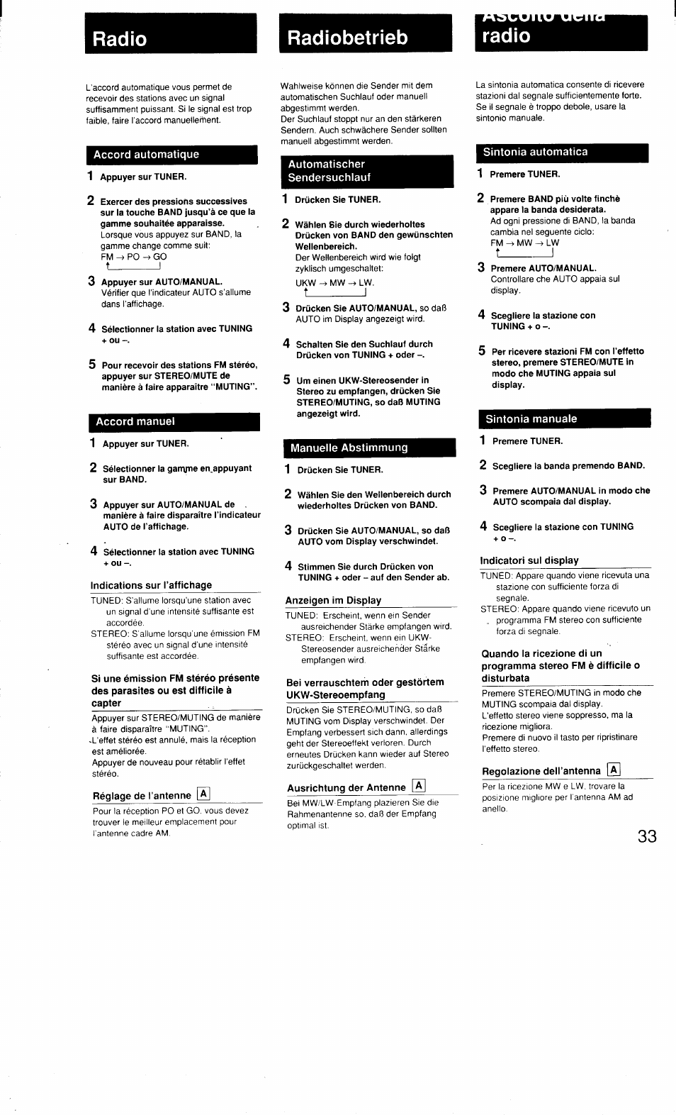 Radio, Radiobetrieb, Radio radiobetrieb | T________ i, T_______ i | Sony MHC-3500 User Manual | Page 33 / 99