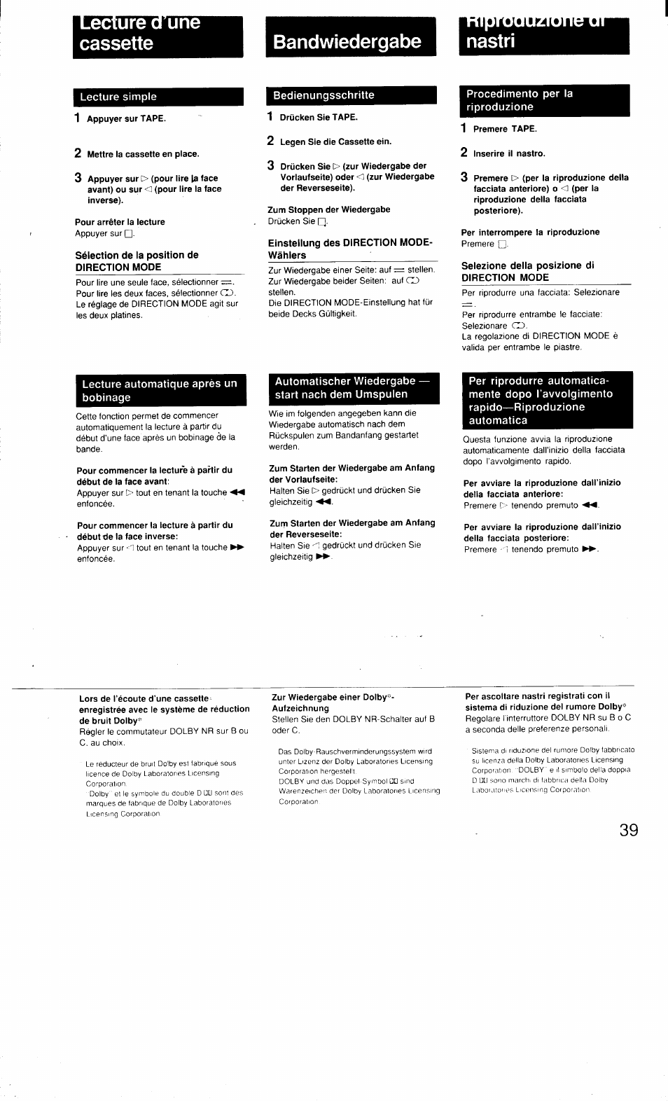 Bandwiedergabe ■ nastri, I il i, L*j il | Sony MHC-3500 User Manual | Page 39 / 99