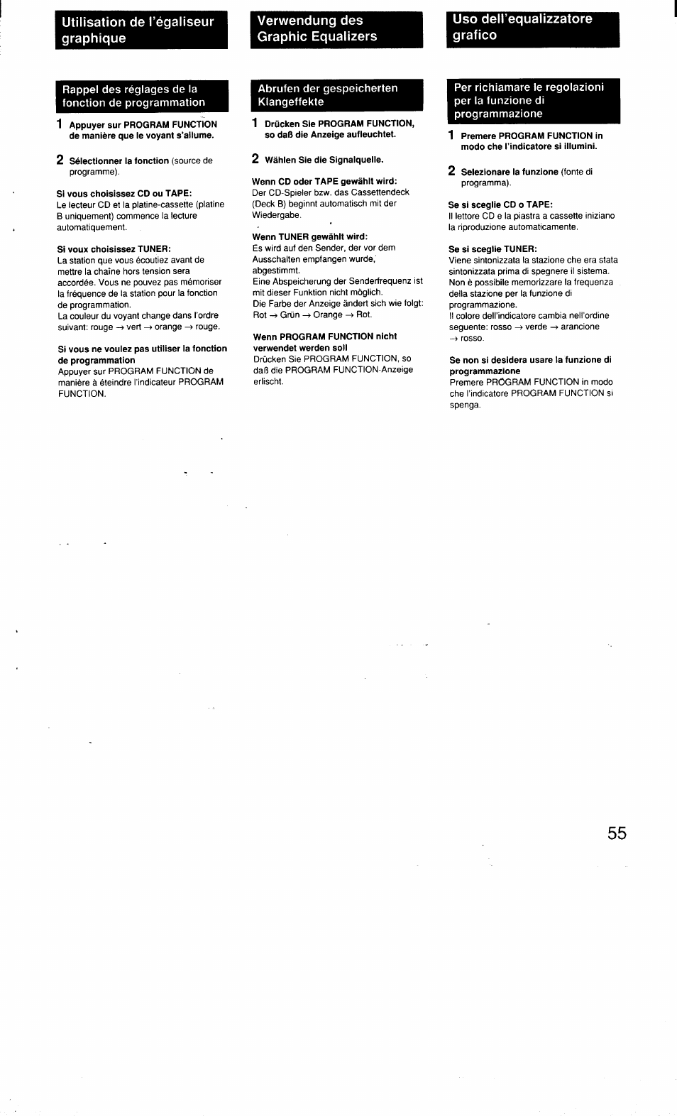 Verwendung des graphie equalizers, Abrufen der gespeicherten klangeffekte | Sony MHC-3500 User Manual | Page 55 / 99