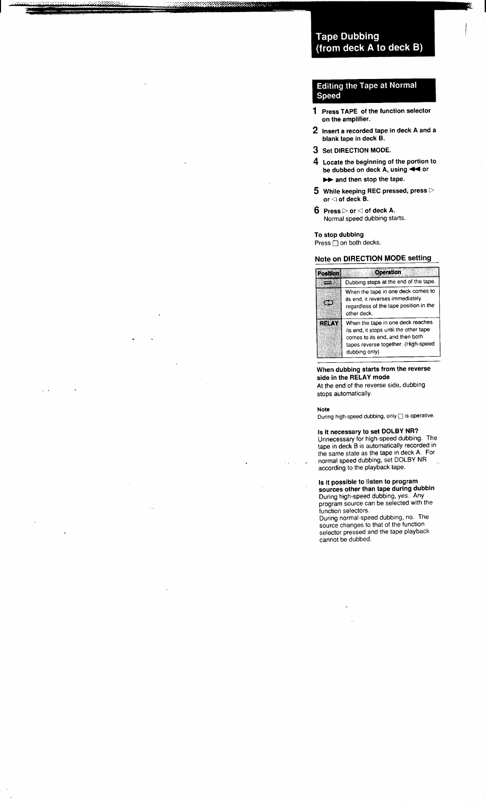 Tape dubbing (from deck a to deck b), Editing the tape at normal speed | Sony MHC-3500 User Manual | Page 60 / 99