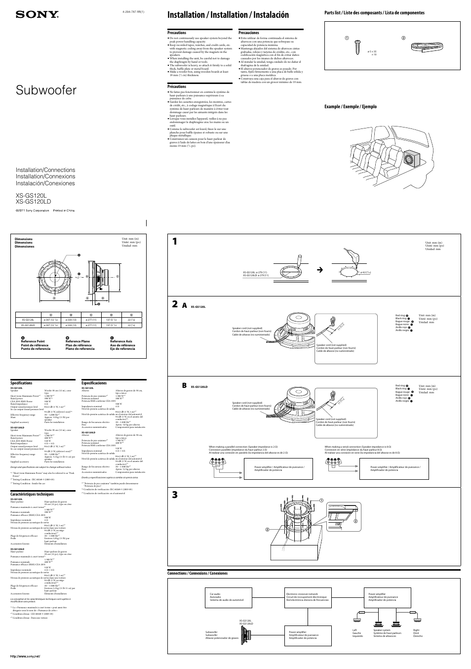 Sony XS-GS120L User Manual | 2 pages