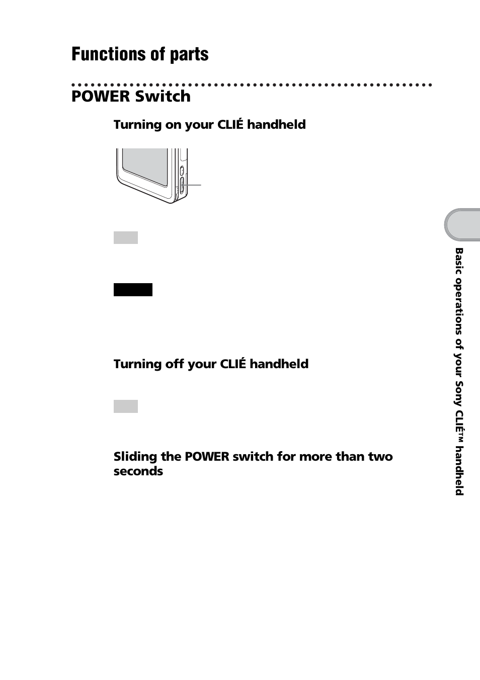 Functions of parts, Power switch | Sony PEG-NZ90 User Manual | Page 31 / 116