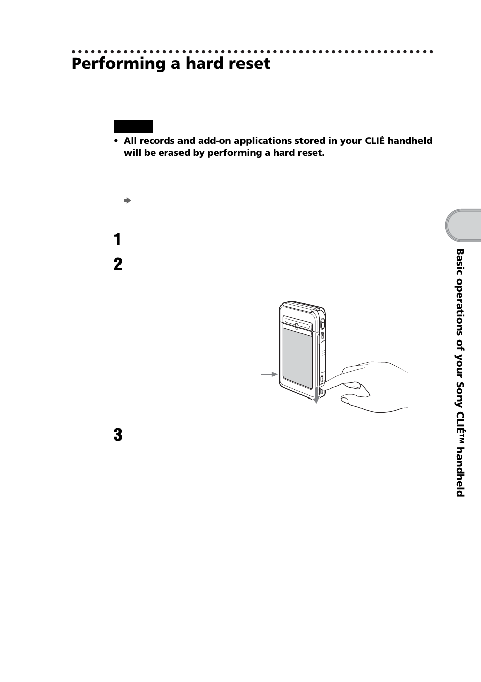 Performing a hard reset | Sony PEG-NZ90 User Manual | Page 41 / 116