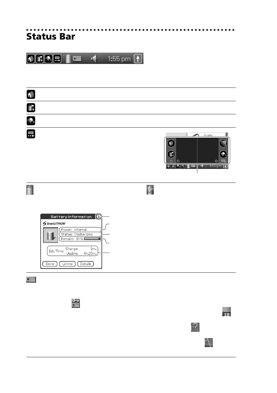 Status bar | Sony PEG-NZ90 User Manual | Page 44 / 116